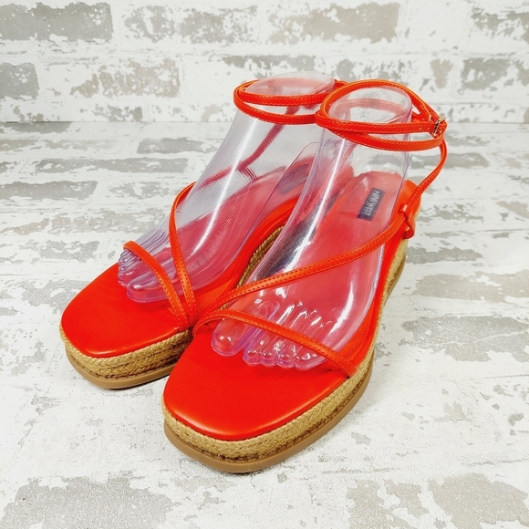 New Nine West Alexx3 Red Strappy Platform Wedge Sandals F802 - Picture 2 of 12